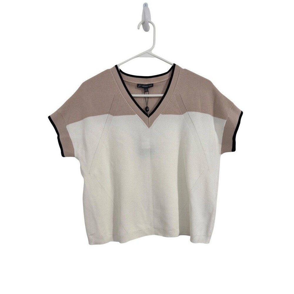 NWT Adrianna Papell Sweater Women S Champagne Blush Ivory Black Colorblock